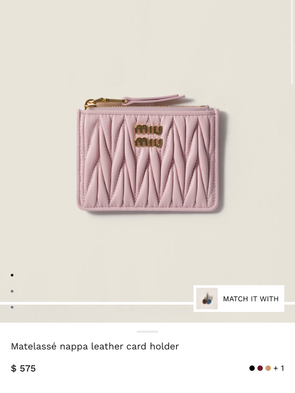 Miu Miu Blush Pink Quilted Leather Key Card Pouch with Gold Hardware